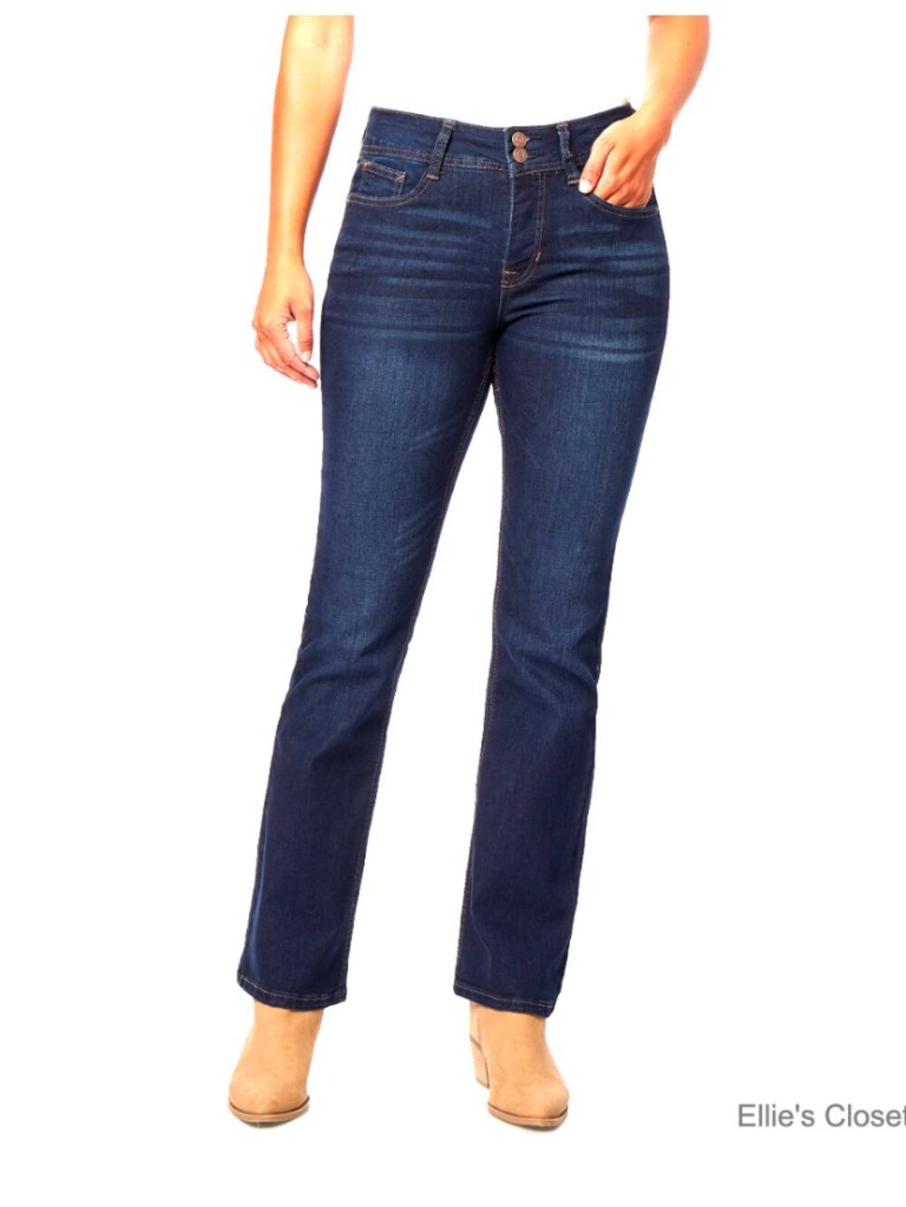 Curvy Bootcut Mid-Rise Jeans, Cotton Blend Stretch, Double-Button Waist